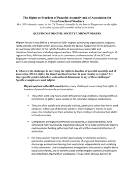 The Rights to Freedom of Peaceful Assembly and of Association for Disenfranchised Workers Oct