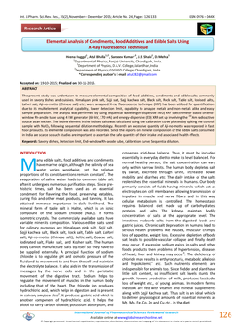 Elemental Analysis of Condiments, Food Additives and Edible Salts Using X-Ray Fluorescence Technique Research Article