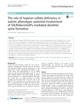 The Role of Heparan Sulfate Deficiency in Autistic