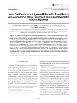 Gnathostoma Spinigerum Detected in Asian Swamp Eels, Monopterus Albus, Purchased from a Local Market in Yangon, Myanmar