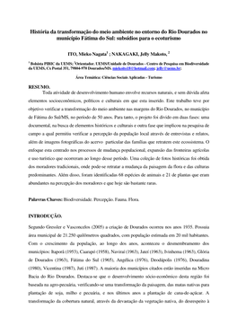História Da Transformação Do Meio Ambiente No Entorno Do Rio Dourados No Município Fátima Do Sul: Subsídios Para O Ecoturismo