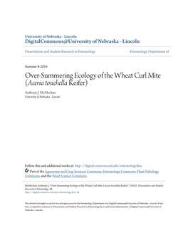 Over-Summering Ecology of the Wheat Curl Mite (Aceria Tosichella Keifer) Anthony J
