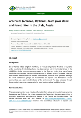Arachnids (Araneae, Opiliones) from Grass Stand and Forest Litter in the Urals, Russia