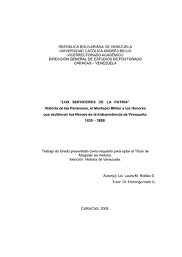 República Bolivariana De Venezuela Universidad Católica Andrés Bello Vicerrectorado Académico Dirección General De Estudios De Postgrado Caracas – Venezuela