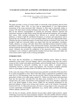 15 Years of Ocean Mesoscale Observations from Altimetry