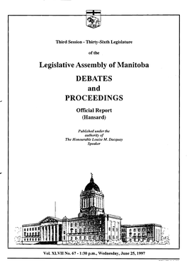 Legislative Assembly of Manitoba DEBATES and PROCEEDINGS