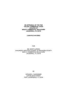 An Appraisal of the Five Vacant Commercial Sites Located at 6650 W. Commercial Boulevard Lauderhill, Fl 33319 ( Our File #18-28