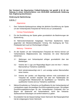 Der Satzung in Einem Umlaufverfahren Vom 05.05.2020 Nachstehende Änderung Bzw