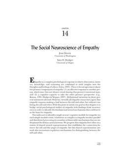 The Social Neuroscience of Empathy Jean Decety University of Washington Sara D