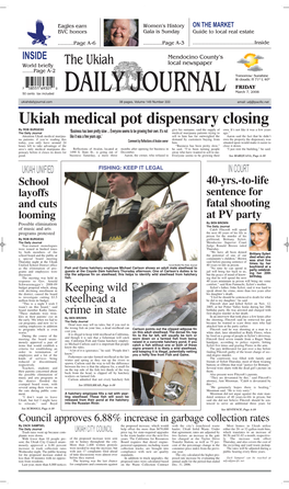 Mendocino County’S World Briefly the Ukiah Local Newspaper