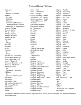 Etching and Engraving Picture File Index