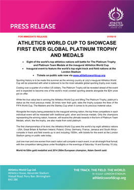 Athletics World Cup to Showcase First Ever Global Platinum Trophy and Medals