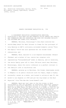 MISSISSIPPI LEGISLATURE REGULAR SESSION 2001 By: Senator(S) Carmichael, Burton, Horhn, Williamson, Chaney, Hyde-Smith, John