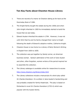 Ten Key Facts About Chawton House Library