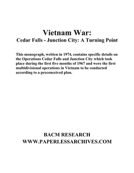 Vietnam War: Cedar Falls - Junction City: a Turning Point