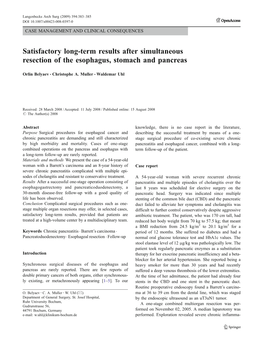 Satisfactory Long-Term Results After Simultaneous Resection of the Esophagus, Stomach and Pancreas