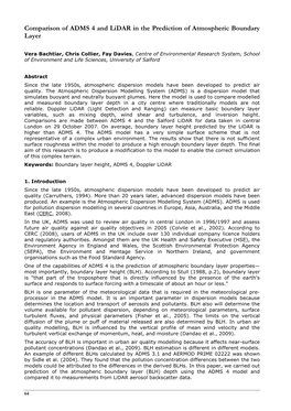 Comparison of ADMS 4 and Lidar in the Prediction of Atmospheric Boundary Layer