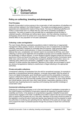 Collecting, Breeding and Photography Policy
