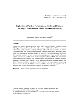 Exploration of Anxiety Factors Among Students of Distance Learning: a Case Study of Allama Iqbal Open University