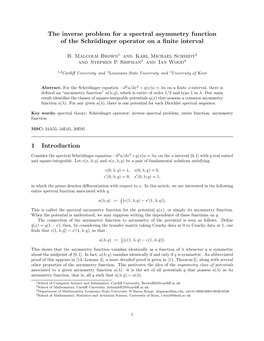 The Inverse Problem for a Spectral Asymmetry Function of the Schr¨Odingeroperator on a ﬁnite Interval