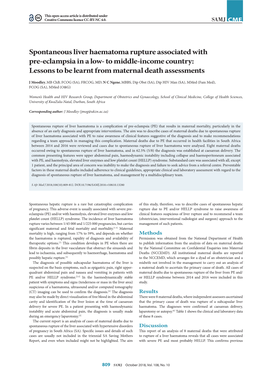 Spontaneous Liver Haematoma Rupture Associated with Pre-Eclampsia in a Low-To Middle-Income Country: Lessons to Be Learnt from Maternal Death Assessments