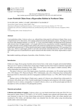 A New Peritrich Ciliate from a Hypersaline Habitat in Northern China