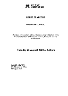 Tuesday 25 August 2020 at 5.30Pm