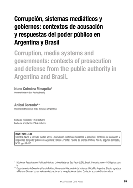 Corrupción, Sistemas Mediáticos Y Gobiernos: Contextos De Acusación