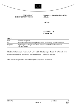 Updating the Schengen Handbook on Cross-Border Police Cooperation (SCH/I (98) 90)