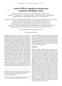 Gain of TPPP As a Predictor of Progression in Patients with Bladder Cancer