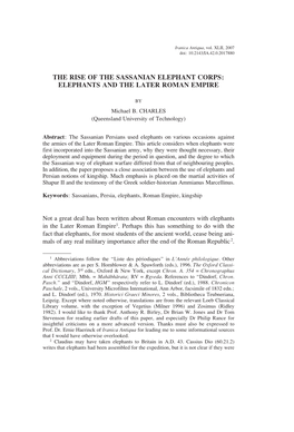 The Rise of the Sassanian Elephant Corps: Elephants and the Later Roman Empire