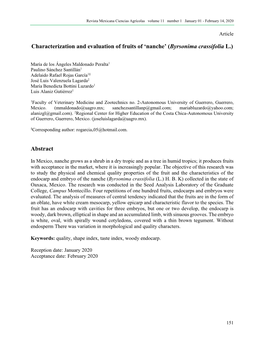 Characterization and Evaluation of Fruits of 'Nanche' (Byrsonima Crassifolia