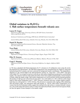 1. Slab Surface Temperatures Beneath Volcanic Arcs