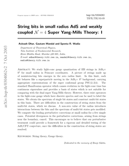 String Bits in Small Radius Ads and Weakly Coupled N= 4 Super Yang