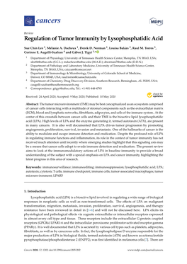 Regulation of Tumor Immunity by Lysophosphatidic Acid