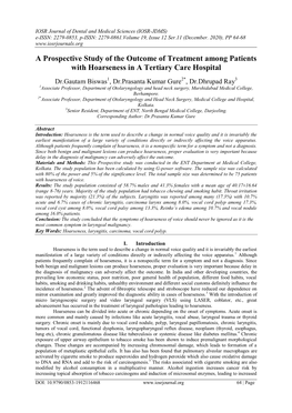 A Prospective Study of the Outcome of Treatment Among Patients with Hoarseness in a Tertiary Care Hospital