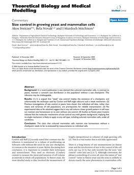 Size Control in Growing Yeast and Mammalian Cells Akos Sveiczer*1, Bela Novak1,2 and J Murdoch Mitchison3