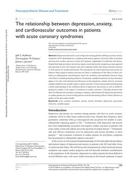 The Relationship Between Depression, Anxiety, and Cardiovascular Outcomes in Patients with Acute Coronary Syndromes