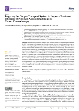 Targeting the Copper Transport System to Improve Treatment Efﬁcacies of Platinum-Containing Drugs in Cancer Chemotherapy