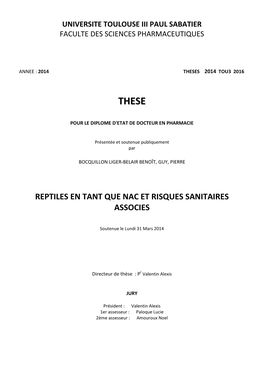 Reptiles En Tant Que Nac Et Risques Sanitaires Associes