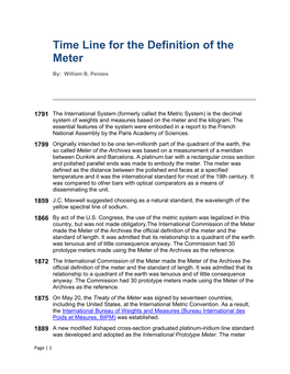 Time Line for the Definition of the Meter