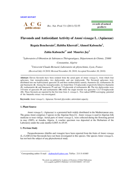 Flavonols and Antioxidant Activity of Ammi Visnaga L. (Apiaceae)