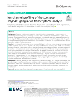 Ion Channel Profiling of the Lymnaea Stagnalis Ganglia Via Transcriptome