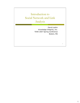 Introduction to Social Network and Link Analysis