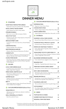 Eataspen.Com Sample Menu Summer 6.23.2020