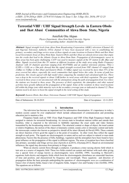 Terrestial VHF / UHF Signal Strength Levels in Eastern Obolo and Ikot Abasi Communities of Akwa Ibom State, Nigeria
