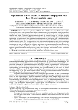 Optimization of Cost 231 HATA Model for Propagation Path Loss Measurements in Lagos