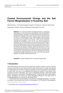 Coastal Environmental Change and the Salt Farmer Marginalization in Kusamba, Bali