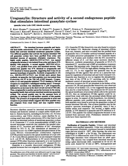 Uroguanylin: Structure and Activity of a Second Endogenous Peptide That Stimulates Intestinal Guanylate Cyclase (Guanylin/Urine/Cyclic GMP/Chloride Secretion) F