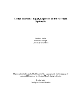 Egypt, Engineers and the Modern Hydraulic